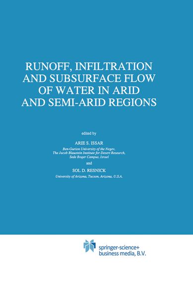Produktbild: Runoff, Infiltration and Subsurface Flow of Water in Arid and Semi-Arid Regions