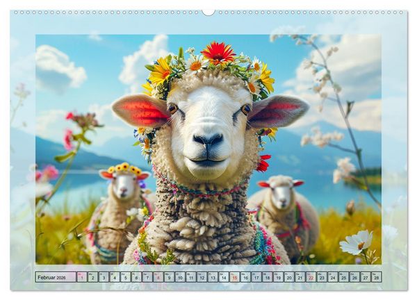 Produktbild: Bunter Schafschick. Flauschige Trendsetter zum verlieben (hochwertiger Premium Wandkalender 2026 DIN A2 quer), Kunstdruck in Hochglanz