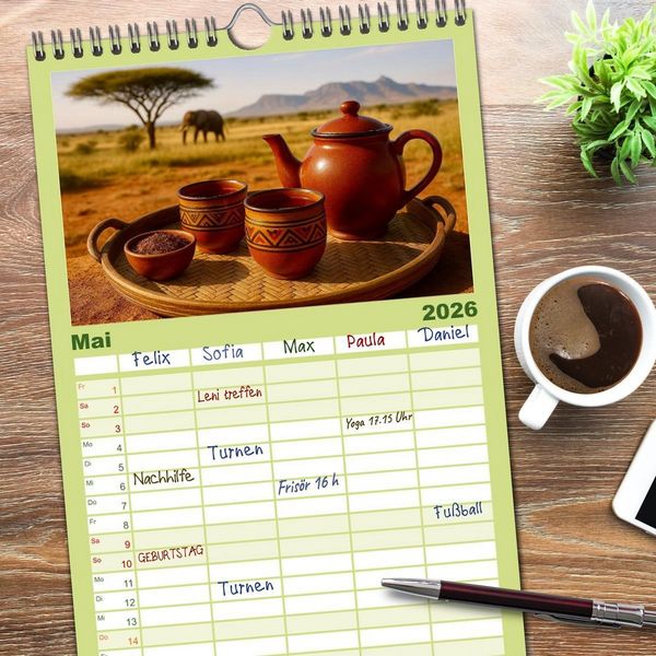 Produktbild: Familienplaner 2026 - Teezeremonien aus aller Welt mit 5 Spalten (Wandkalender, 21 x 45 cm) CALVENDO