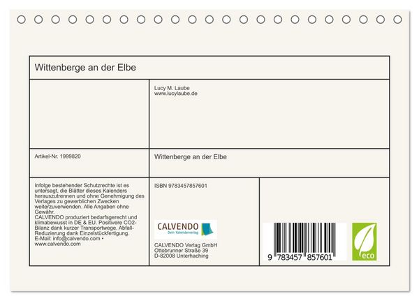 Produktbild: Wittenberge an der Elbe (Tischkalender 2026 DIN A5 quer), CALVENDO Monatskalender