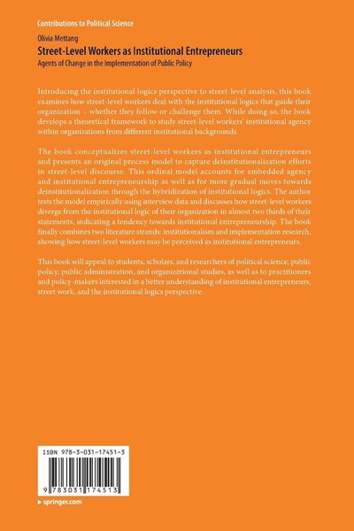 Produktbild: Street-Level Workers as Institutional Entrepreneurs