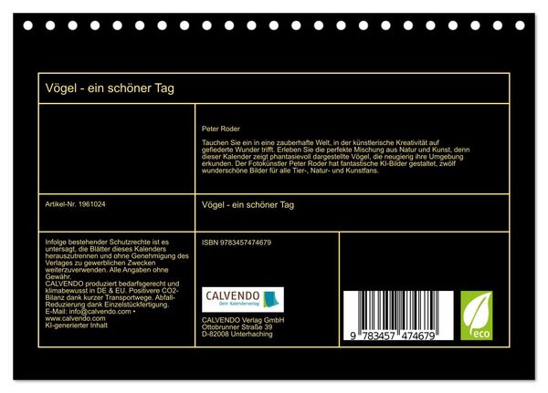Produktbild: V&ouml;gel - ein sch&ouml;ner Tag (Tischkalender 2026 DIN A5 quer), CALVENDO Monatskalender