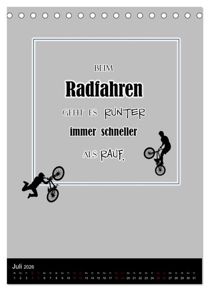Produktbild: Markante, freche Spr&uuml;che rund ums Radfahren (Tischkalender 2026 DIN A5 hoch), CALVENDO Monatskalender