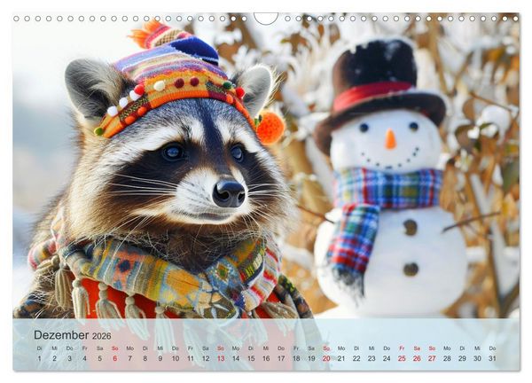 Produktbild: Niedlicher Waschb&auml;ren-Style. Modisch, elegant und blumig (Wandkalender 2026 DIN A3 quer), CALVENDO Monatskalender