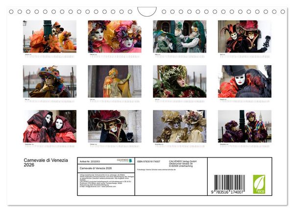 Produktbild: Carnevale di Venezia 2026 (Wandkalender 2026 DIN A4 quer), CALVENDO Monatskalender