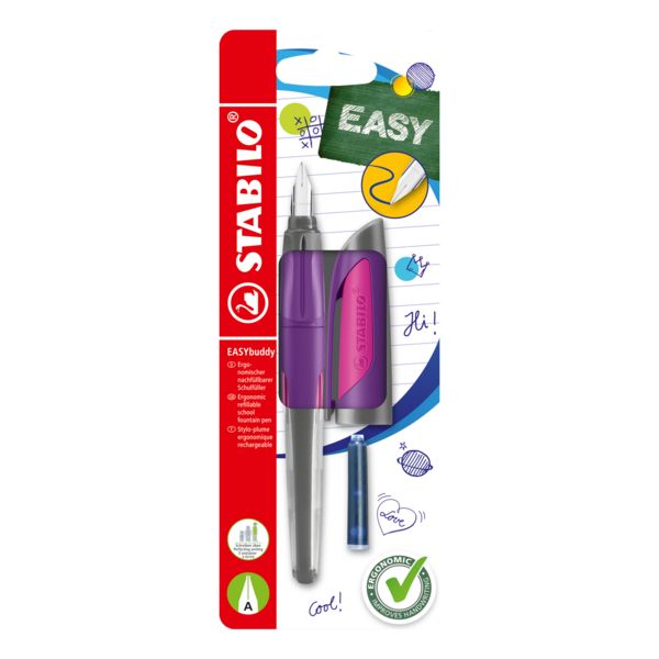 Produktbild: STABILO Schulf&uuml;ller mit Anf&auml;nger-Feder A -   EASYbuddy in lila/magenta - Schreibfarbe blau (l&ouml;schbar) - Einzelstift - inklusive Patrone