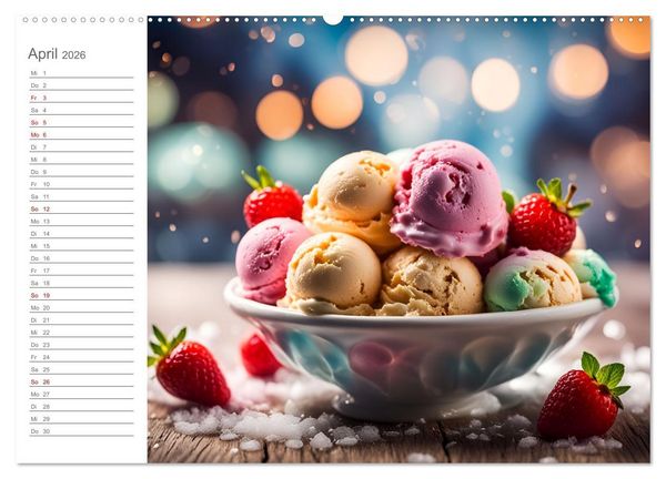 Produktbild: K&ouml;stliche Versuchung - Der zuckers&uuml;&szlig;e Eiscreme Geburtstagskalender mit erfrischenden KI Eisgen&uuml;ssen (Wandkalender 2026 DIN A2 quer), CALVENDO Monatskalender