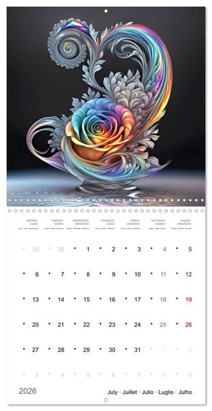 Produktbild: Fleurs en verre color&eacute; (Calendrier mural carr&eacute; 2026 30x30 cm) Calendrier double avec une page pour vos prises de notes