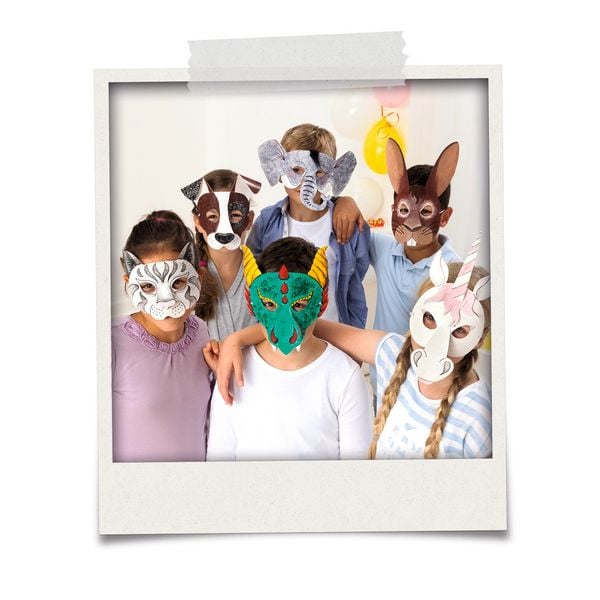 Produktbild: folia Kindermasken Tiere zum Ausmalen aus Pappe 6 St&uuml;ck
