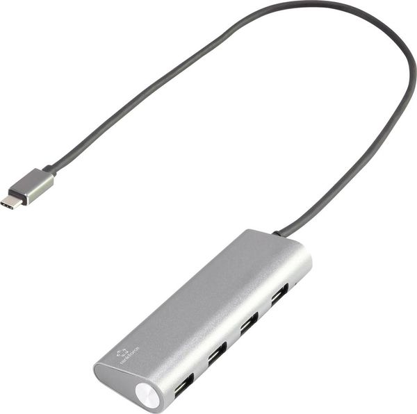 Produktbild: Renkforce RF-3374944 USB-Hub 4 Port USB-A USB 3.2 Gen1 5 GBit/s mit Aluminiumgeh&auml;use Silber