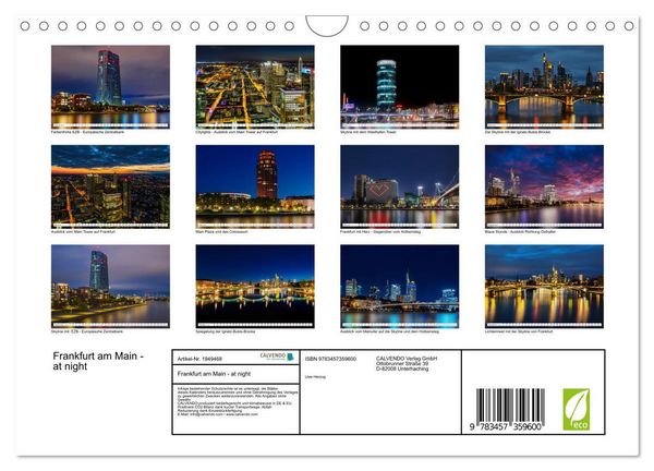 Produktbild: Frankfurt am Main - at night (Wandkalender 2026 DIN A4 quer), CALVENDO Monatskalender