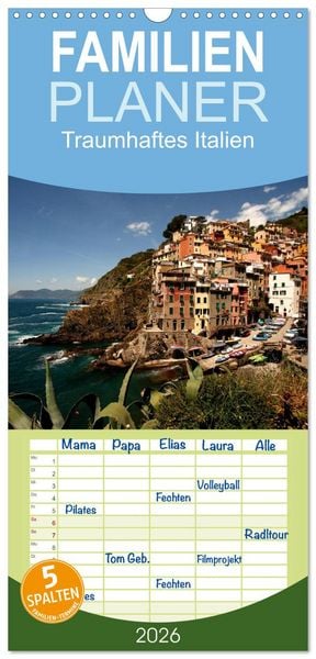 Produktbild: Familienplaner 2026 - Traumhaftes Italien mit 5 Spalten (Wandkalender, 21 x 45 cm) CALVENDO
