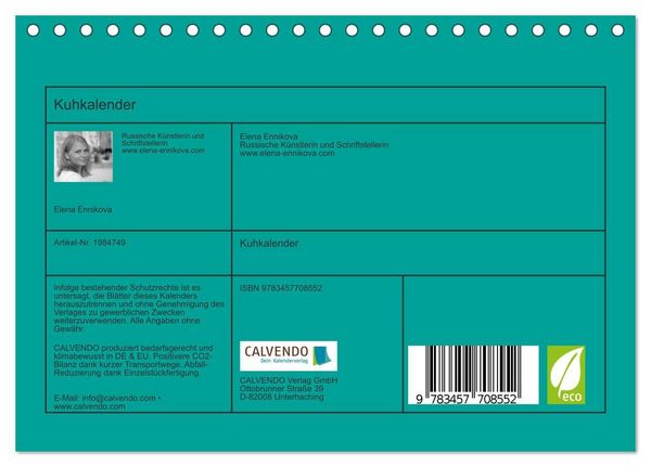 Produktbild: Kuhkalender (Tischkalender 2026 DIN A5 quer), CALVENDO Monatskalender