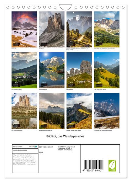Produktbild: S&uuml;dtirol, das Wanderparadies (Wandkalender 2026 DIN A4 hoch), CALVENDO Monatskalender