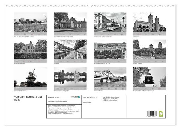 Produktbild: Potsdam schwarz auf wei&szlig; (Wandkalender 2026 DIN A2 quer), CALVENDO Monatskalender