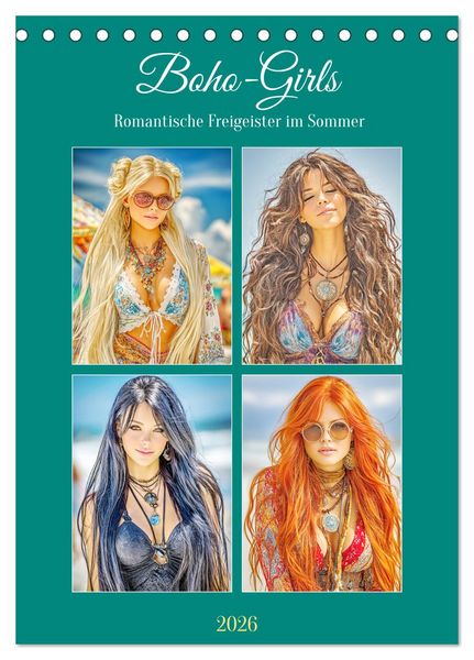 Produktbild: Boho-Girls. Romantische Freigeister im Sommer (Tischkalender 2026 DIN A5 hoch), CALVENDO Monatskalender