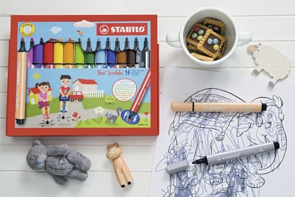 Produktbild: STABILO Gefederter Dreikant-Filzstift -   Trio Scribbi - 14er Pack - mit 14 verschiedenen Farben