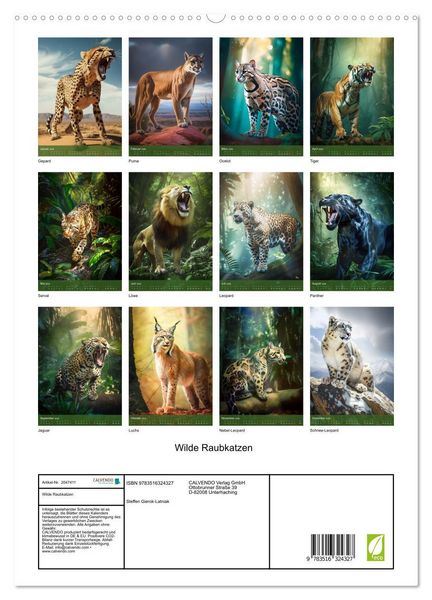 Produktbild: Wilde Raubkatzen (hochwertiger Premium Wandkalender 2026 DIN A2 hoch), Kunstdruck in Hochglanz