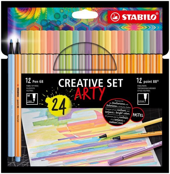 STABILO Filzstift/Fineliner 12x Pen 68 / 12x point 88 CREATIVE SET ARTY