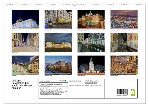 Produktbild: Leipzig - Fotografiert bei Nacht von Michael Allmaier (hochwertiger Premium Wandkalender 2026 DIN A2 quer), Kunstdruck in Hochglanz