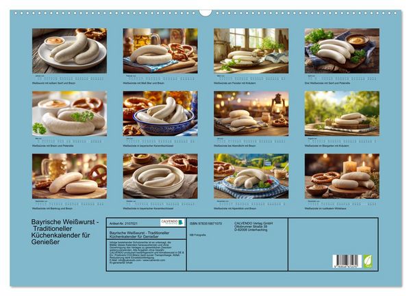 Produktbild: Bayrische Wei&szlig;wurst - Traditioneller K&uuml;chenkalender f&uuml;r Genie&szlig;er (Wandkalender 2026 DIN A2 quer), CALVENDO Monatskalender