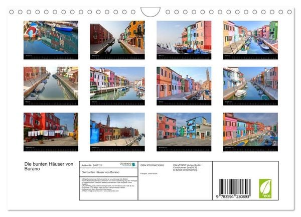 Produktbild: Die bunten H&auml;user von Burano (Wandkalender 2027 DIN A4 quer), CALVENDO Monatskalender