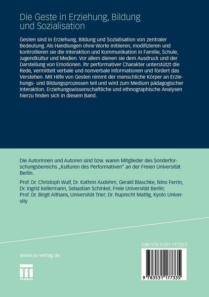 Produktbild: Die Geste in Erziehung, Bildung und Sozialisation