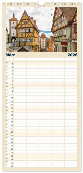 Produktbild: Familienplaner 2026 - Ein Spaziergang durch Rothenburg ob der Tauber mit 5 Spalten (Wandkalender, 21 x 45 cm) CALVENDO
