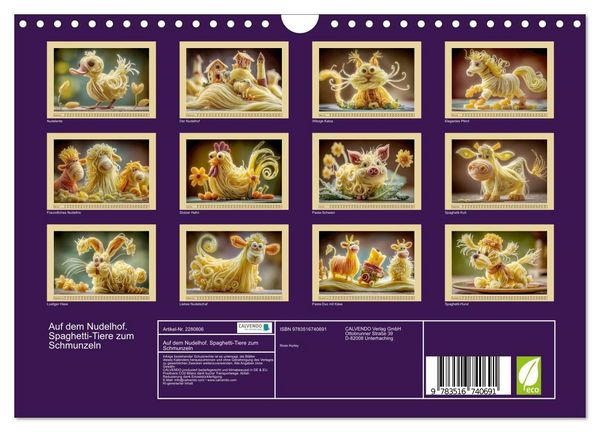 Produktbild: Auf dem Nudelhof. Spaghetti-Tiere zum Schmunzeln (Wandkalender 2026 DIN A4 quer), CALVENDO Monatskalender