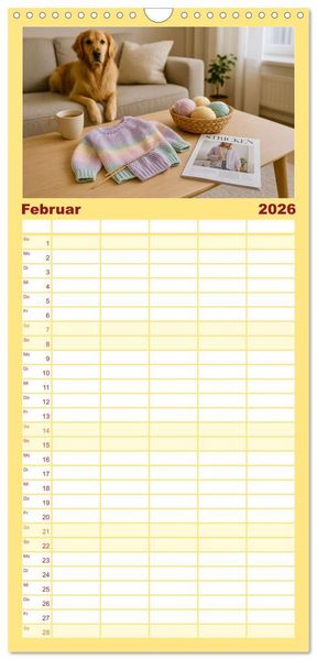 Produktbild: Familienplaner 2026 - Stricken und Wolle mit 5 Spalten (Wandkalender, 21 x 45 cm) CALVENDO
