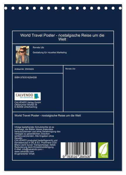 Produktbild: World Travel Poster - nostalgische Reise um die Welt (Tischkalender 2026 DIN A5 hoch), CALVENDO Monatskalender