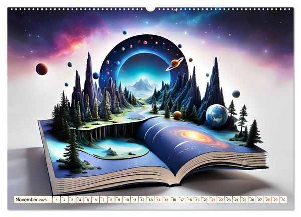 Produktbild: Fantasy-B&uuml;cher Sch&ouml;nheit des Universums (hochwertiger Premium Wandkalender 2026 DIN A2 quer), Kunstdruck in Hochglanz