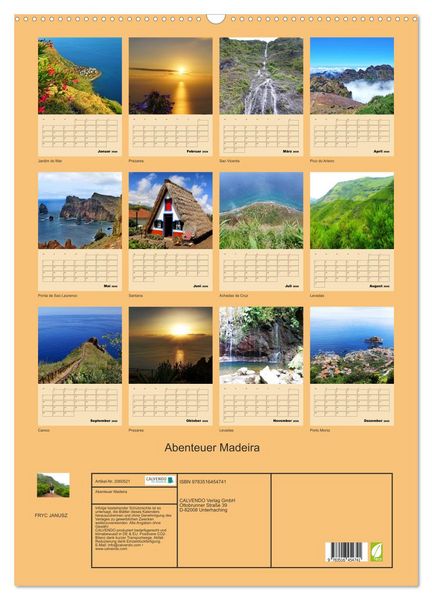 Produktbild: Abenteuer Madeira (Wandkalender 2026 DIN A2 hoch), CALVENDO Monatskalender