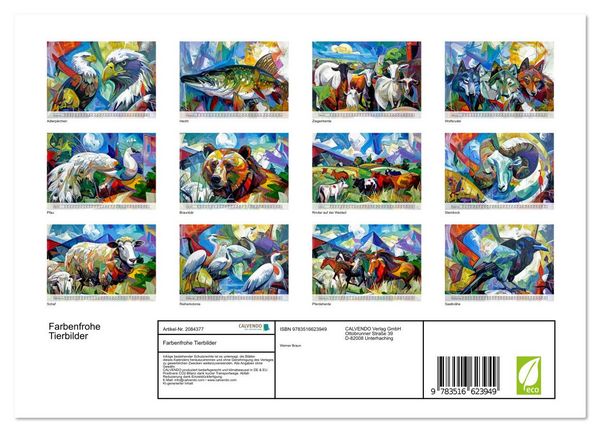Produktbild: Farbenfrohe Tierbilder (Wandkalender 2026 DIN A4 quer), CALVENDO Monatskalender