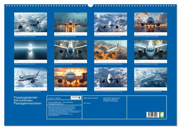 Produktbild: Flugzeugkalender - Die sch&ouml;nsten Passagiermaschinen (Wandkalender 2026 DIN A2 quer), CALVENDO Monatskalender