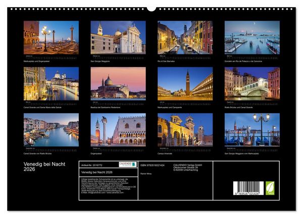 Produktbild: Venedig bei Nacht 2026 (hochwertiger Premium Wandkalender 2026 DIN A2 quer), Kunstdruck in Hochglanz