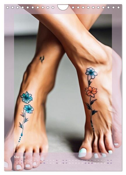 Produktbild: Florale Tattoos Stilvoll und minimalistisch (Wandkalender 2026 DIN A4 hoch), CALVENDO Monatskalender