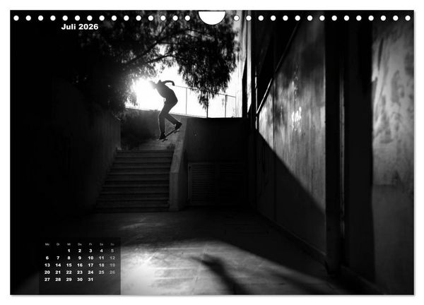 Produktbild: Skateboarden in Schwarz-Wei&szlig; (Wandkalender 2026 DIN A4 quer), CALVENDO Monatskalender