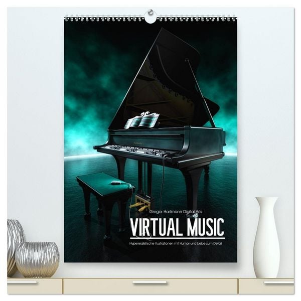 Produktbild: VIRTUAL MUSIC - Musikinstrumente in Hyperrealistischen Illustrationen (hochwertiger Premium Wandkalender 2026 DIN A2 hoch), Kunstdruck in Hochglanz