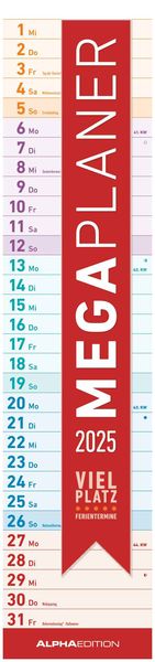 Megaplaner 2025 - Streifen-Kalender 15x64 cm - mit Ferienterminen - viel Platz für Notizen - Wandplaner - Küchenkalender