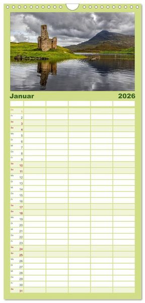 Produktbild: Familienplaner 2026 - Schottlands Castles - Zeugen der Vergangenheit mit 5 Spalten (Wandkalender, 21 x 45 cm) CALVENDO
