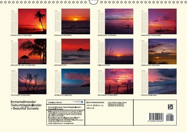 Produktbild: Immerw&auml;hrender Geburtstagskalender &ndash; Beautiful Sunsets (Wandkalender immerw&auml;hrend DIN A3 quer)