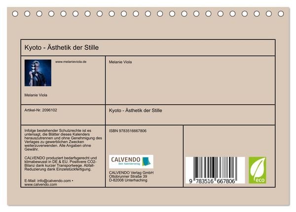 Produktbild: Kyoto - &Auml;sthetik der Stille (Tischkalender 2026 DIN A5 quer), CALVENDO Monatskalender