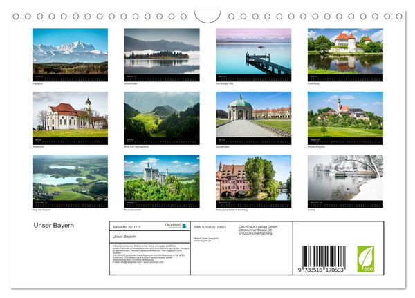 Produktbild: Unser Bayern (Wandkalender 2026 DIN A4 quer), CALVENDO Monatskalender