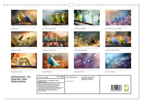 Produktbild: Zwitscherzeit - Ein Kalender voller Wellensittiche (Wandkalender 2026 DIN A3 quer), CALVENDO Monatskalender
