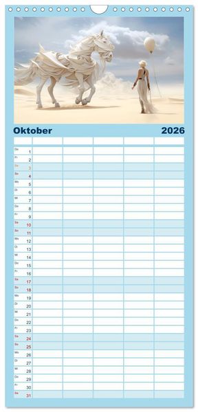 Produktbild: Familienplaner 2026 - Surrealismus trifft Pferdefans mit 5 Spalten (Wandkalender, 21 x 45 cm) CALVENDO