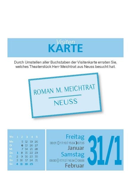 Produktbild: Gehirnjogging 2026 - 313 knifflige Denksportr&auml;tsel f&uuml;rs t&auml;gliche Kopftraining - Textabrei&szlig;kalender zum Aufstellen oder Aufh&auml;ngen