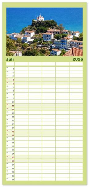 Produktbild: Familienplaner 2026 - Samos - gr&uuml;ne Perle in der &Auml;g&auml;is mit 5 Spalten (Wandkalender, 21 x 45 cm) CALVENDO