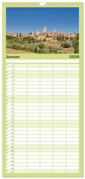 Produktbild: Familienplaner 2026 - Impressionen aus San Gimignano mit 5 Spalten (Wandkalender, 21 x 45 cm) CALVENDO