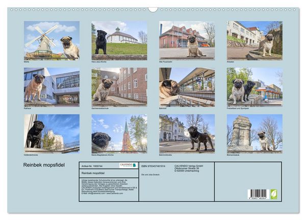 Produktbild: Reinbek mopsfidel (Wandkalender 2026 DIN A2 quer), CALVENDO Monatskalender